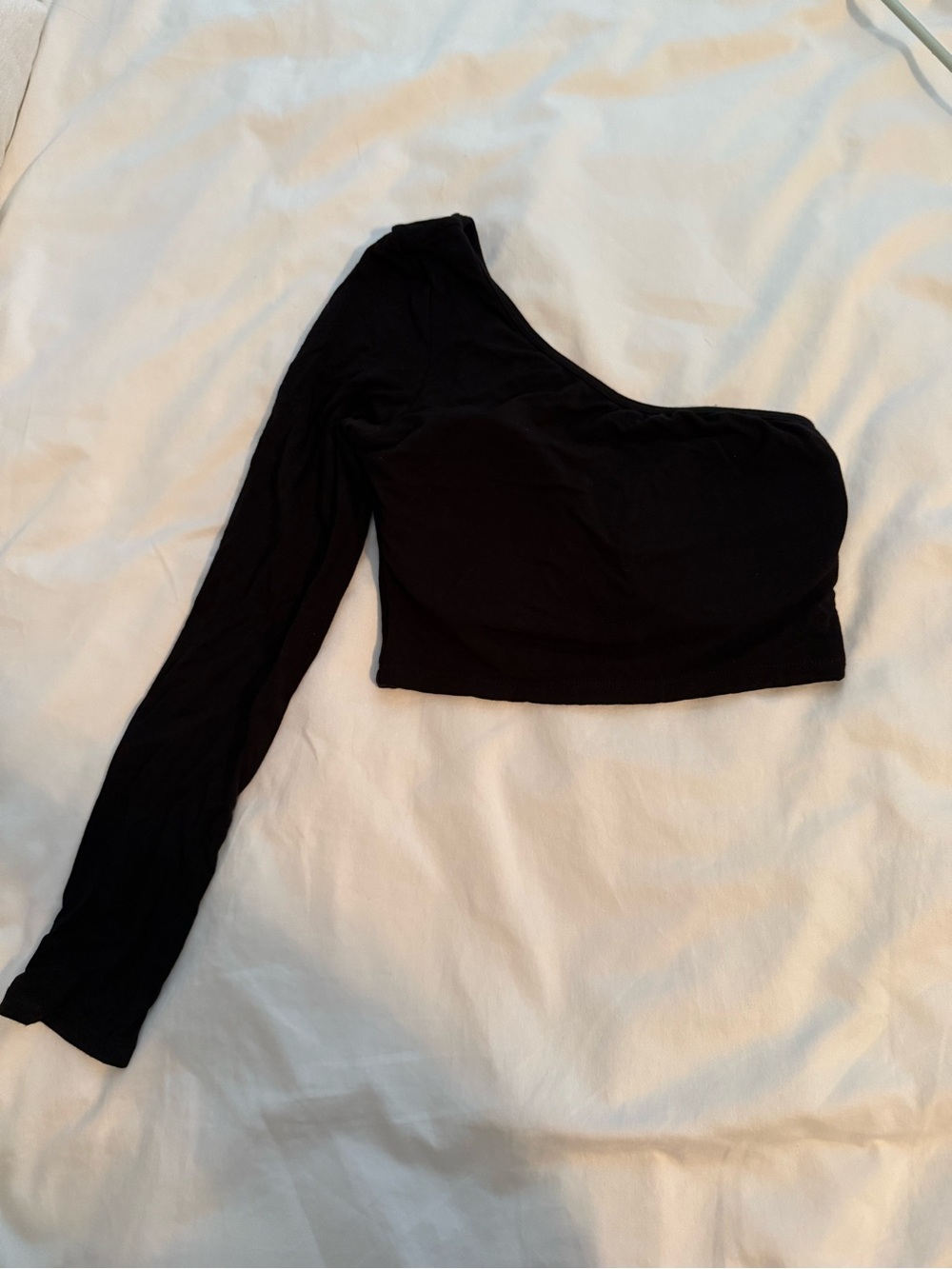 Klassy Network Black One-Shoulder Long Sleeve Crop Top Brami
